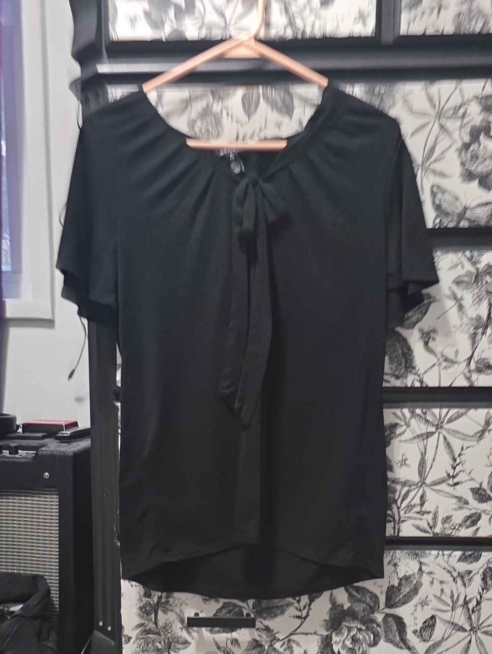 George Black Tie-Neck Flutter Sleeve Blouse